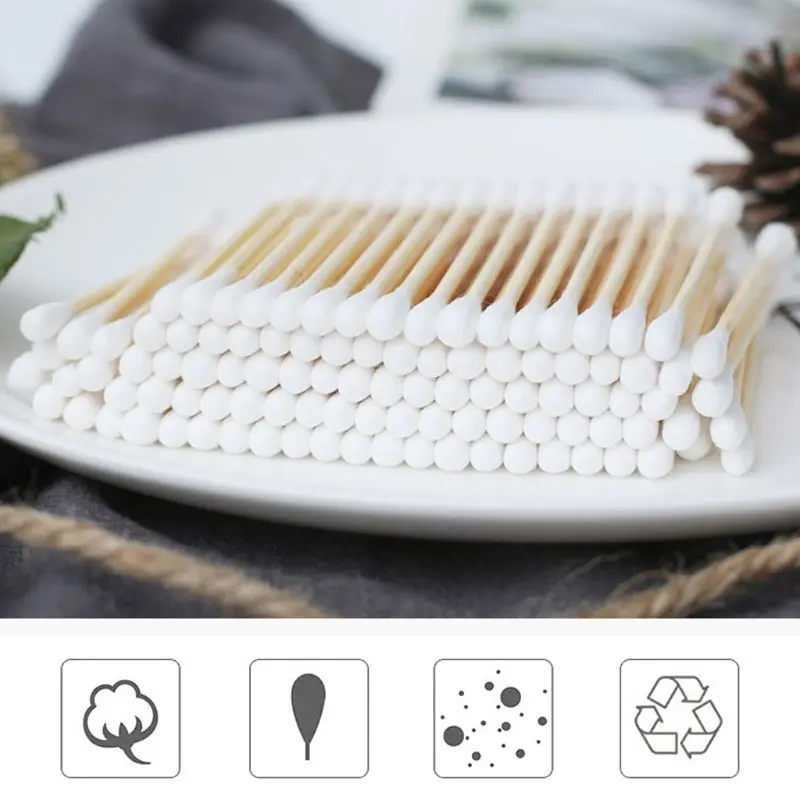 200 шт/кор. двойные бамбуковые ватные палочки биоразлагаемые деревянные макияжные