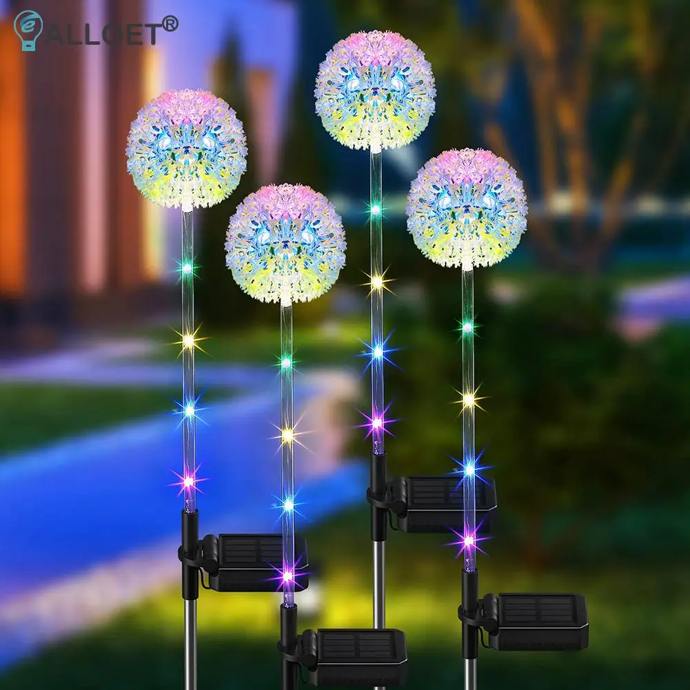 

2pcs LED Solar Light Dandelion Flower Ball Solar Lawn Lamp Outdoor Waterproof Garden Lawn Stakes Lamps Home Decoration