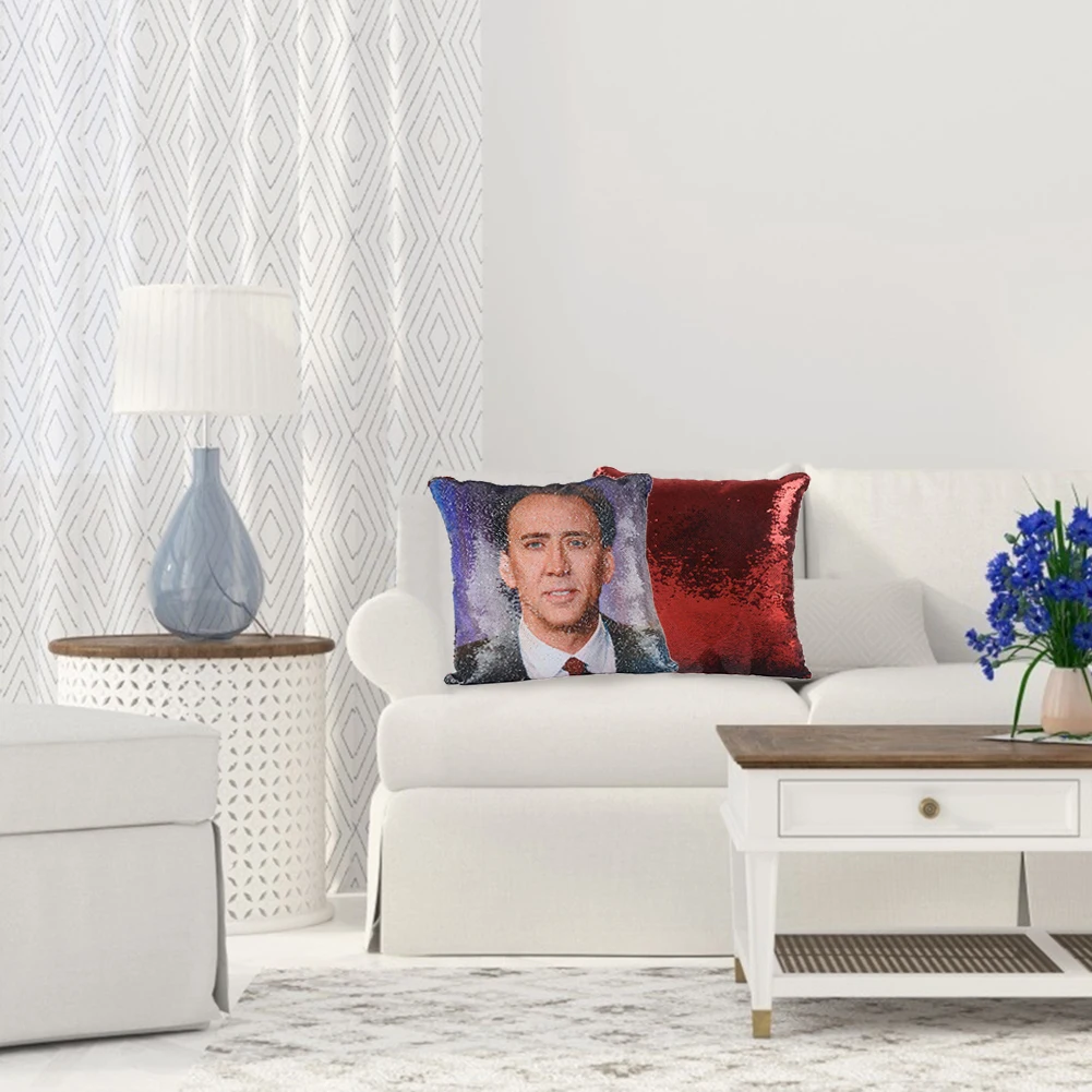 Fashion Super Shining Trump Reversible Color Changing Pillow Case Magical Nicolas Cage Cushion Cover with Sequins Pillow Cover