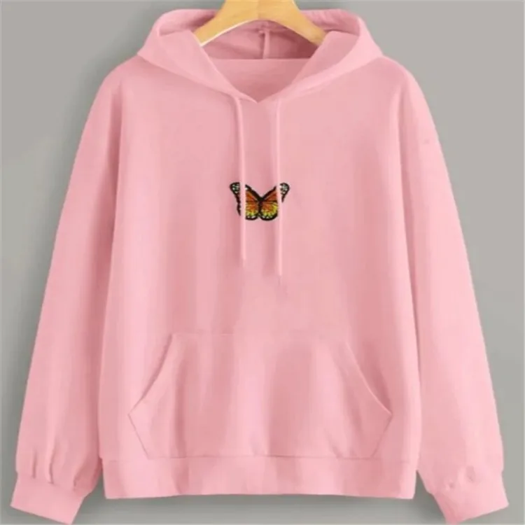 Butterfly Hoodie Women Autumn Winter Long Sleeve Black White Yellow Pink Hoodie Women Sweetshirts Cute Hoodies Moletom Feminino
