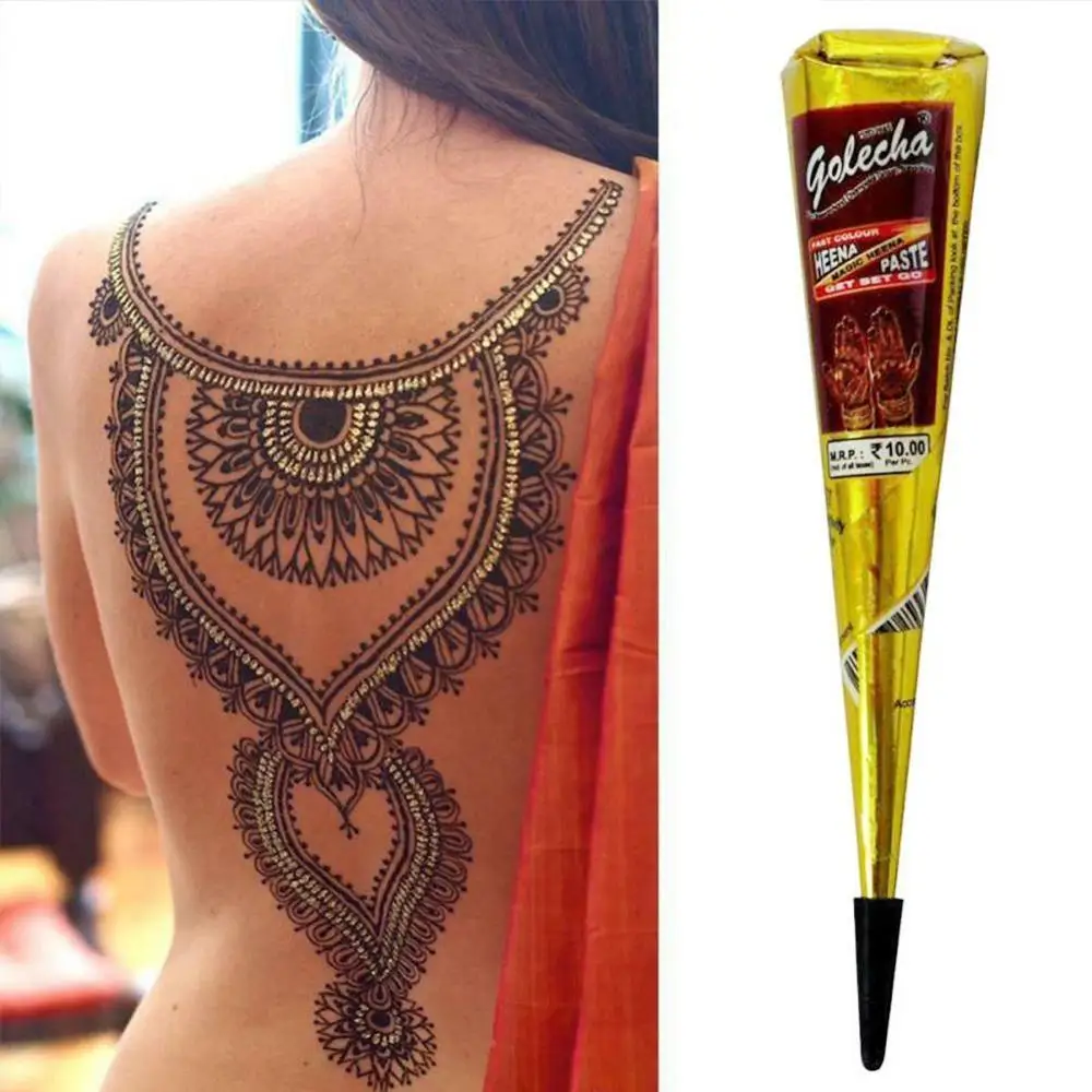 Черная коричневая красная белая татуировка на конусах хны индийская хна