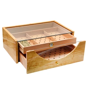New 3 Grids Storage Cigar Box Glass Cover Cedar Wood Humidor With Humidifier Hygrometer Draw Portable Cigarette Case 150 Cigars