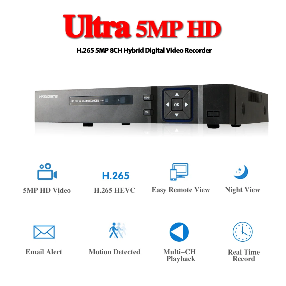 Видеорегистратор HKIXDISTE 8 каналов NVR Onvif 1080P поддержка AHD/аналоговых/TVI/CVI/IP-камер P2P