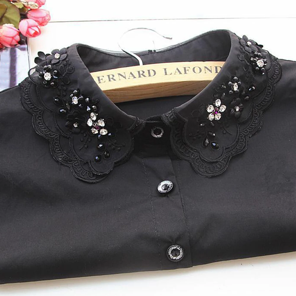 

Korean Women'S Girls Crystal Flower Half Shirt Fake False Faux Collar Necklace Tie Decorative Shirt