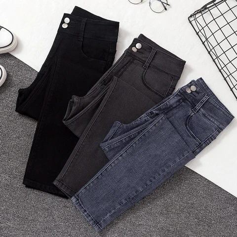 High Waist Jeans Women 2023 Fashion Casual Stretch Denim Pencil Pants Trousers Ladies Vintage Streetwear Black Blue Gray Jeans