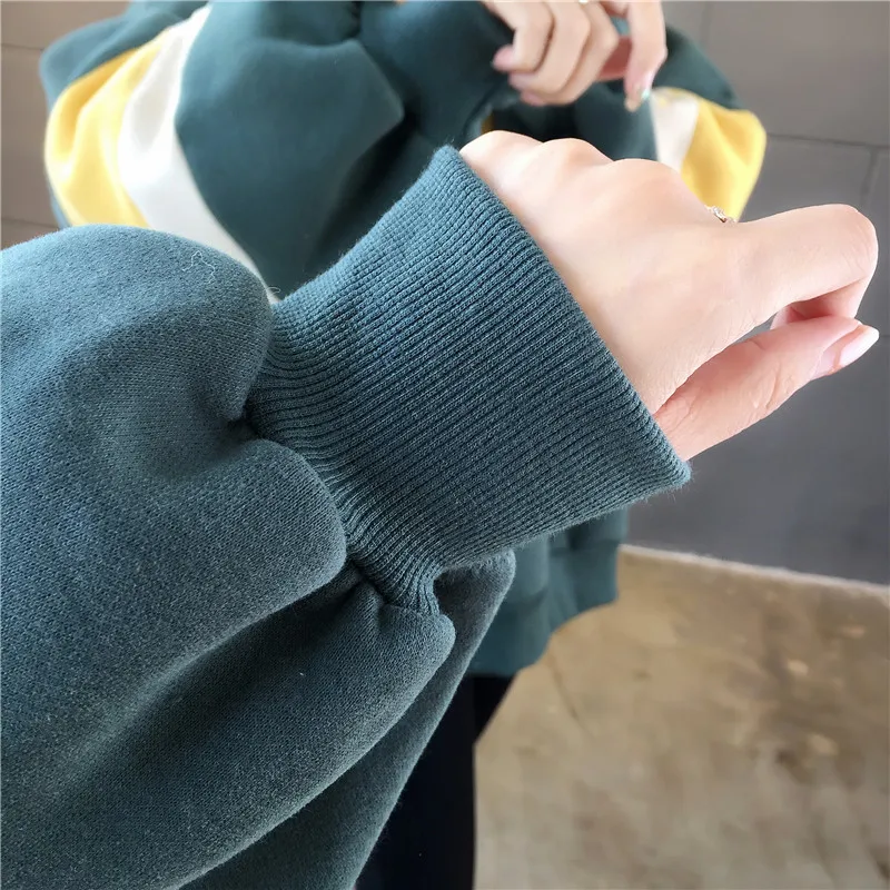 

2020 Autumn winter women hoodie pullover fleece hooded patchwork loose sweatshirt korean fashion hoodies ropa de mujer