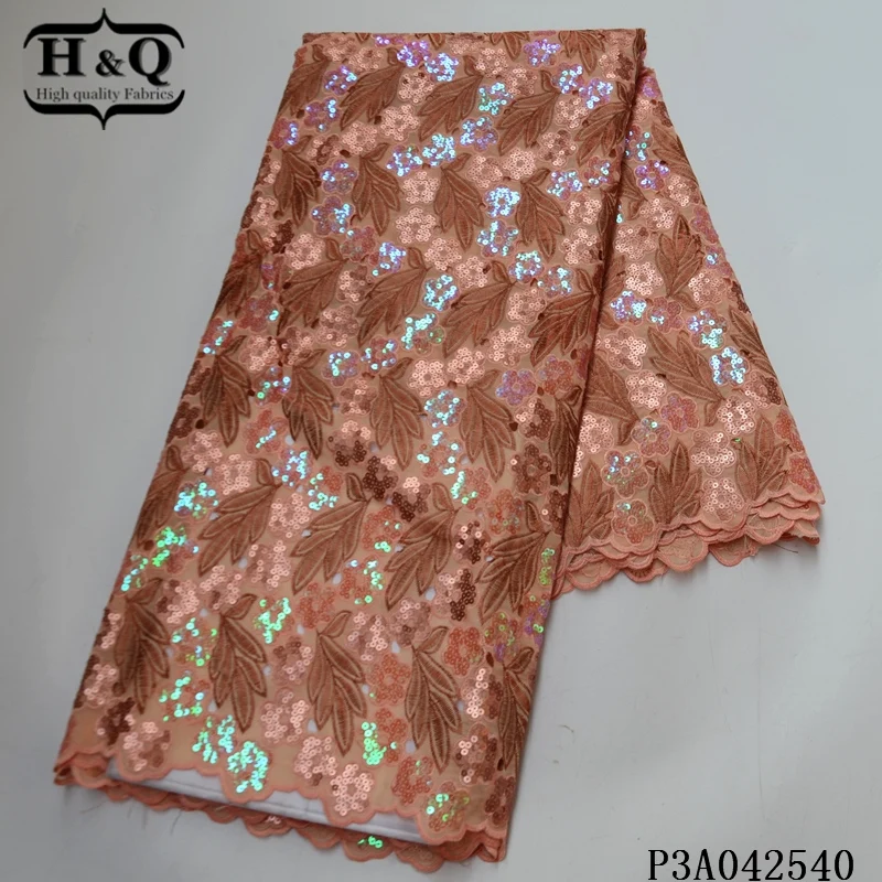 

Высококачественная африканская кружевная ткань H & Q из органзы с блестками и вышивкой, нигерийская сетка, новейшие французские сетчатые тка...