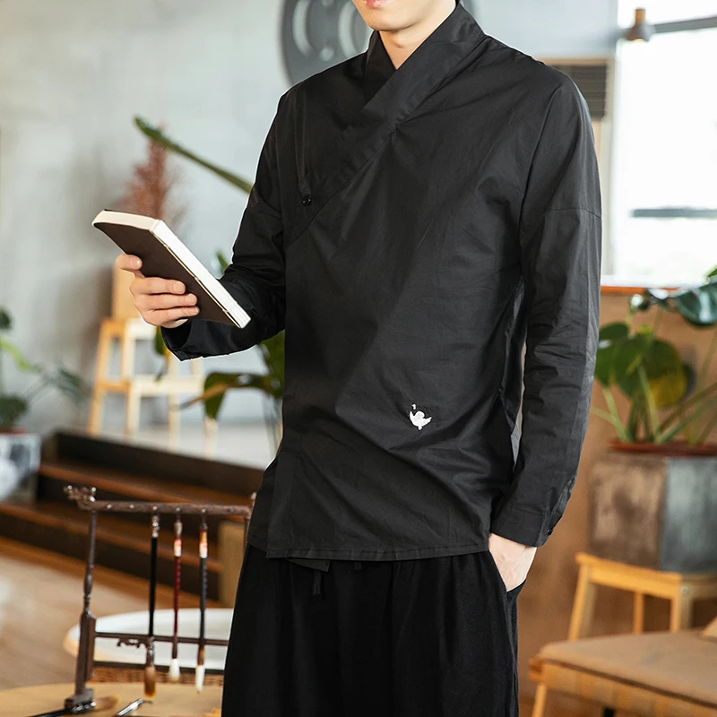 

M-5XL Traditional Chinese Style Kimono Shirt Long Sleeve Japanese Streetwear Vintage Shirts Plus Size Chinese Clothing XXXXXL