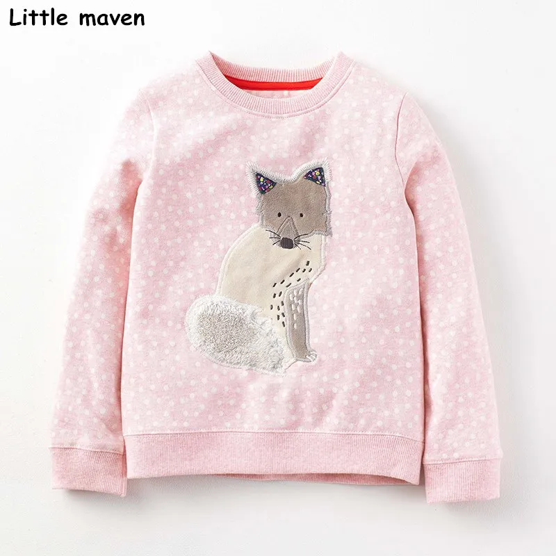 Розовый Little maven/брендовая одежда для маленьких девочек; дизайн; хлопковые топы для девочек; цвет розовый, серый; Футболка с принтом лисы - Цвет: Розовый