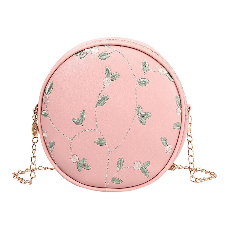 

New Arrival woman small round bag 2020 spring messenger bag sweet lady elegant chain bag embroidery shoulder bag phone coin bag
