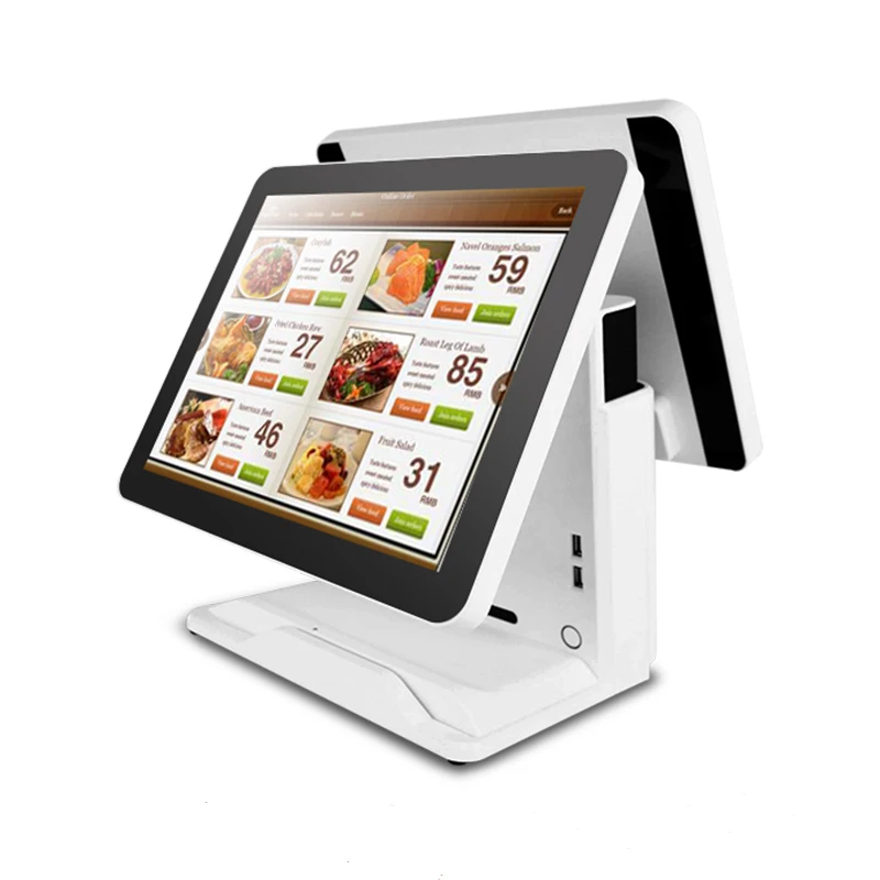 

15 inch + 15 inch Dual screen Point of sale touch Pos Systems J1900/ 4GB/ 64GB Windows POS TerminalFor Retail Store