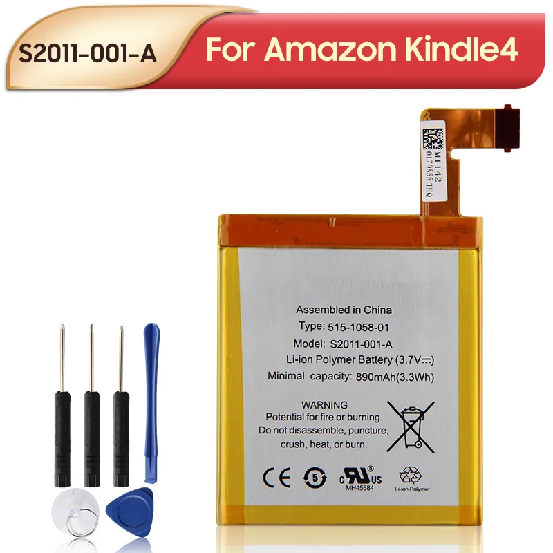 

Original Replacement Rechargeable Battery S2011-001-A For Amazon Kindle 4 5 6 D01100 515-1058-01 MC-265360 DR-A015 890mAh
