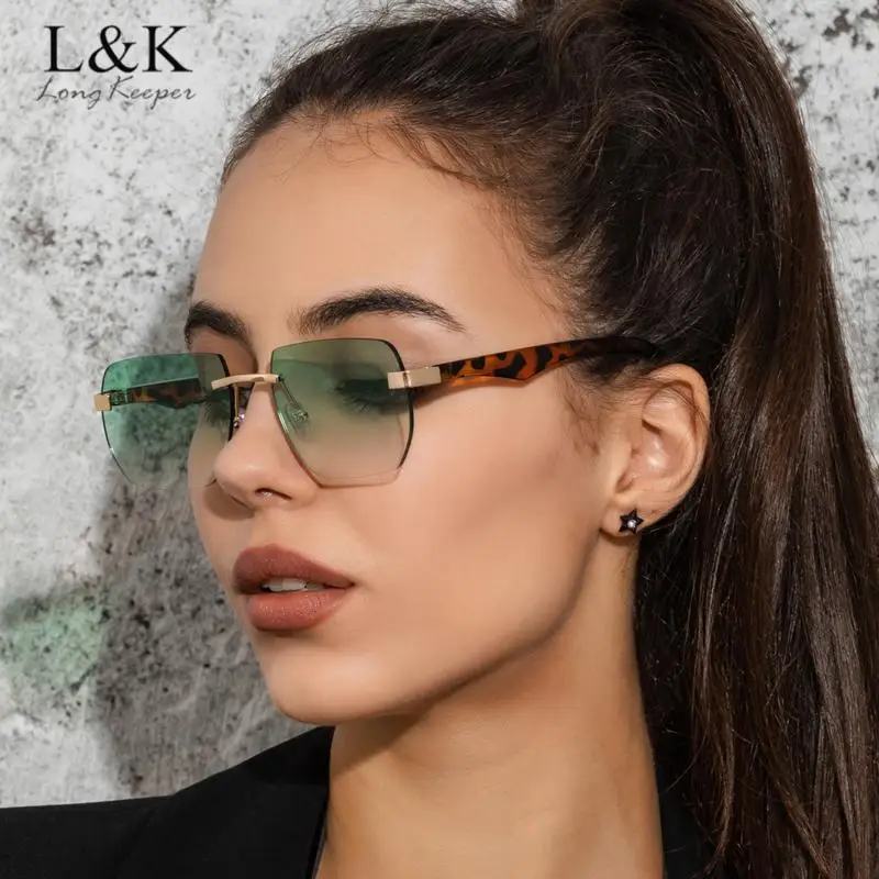

Overize Square Sunglasses For Women 2022 Brand Gradient Eyeglasses Female Ladies Rimless Eyewear Decorative Glasses Oculos