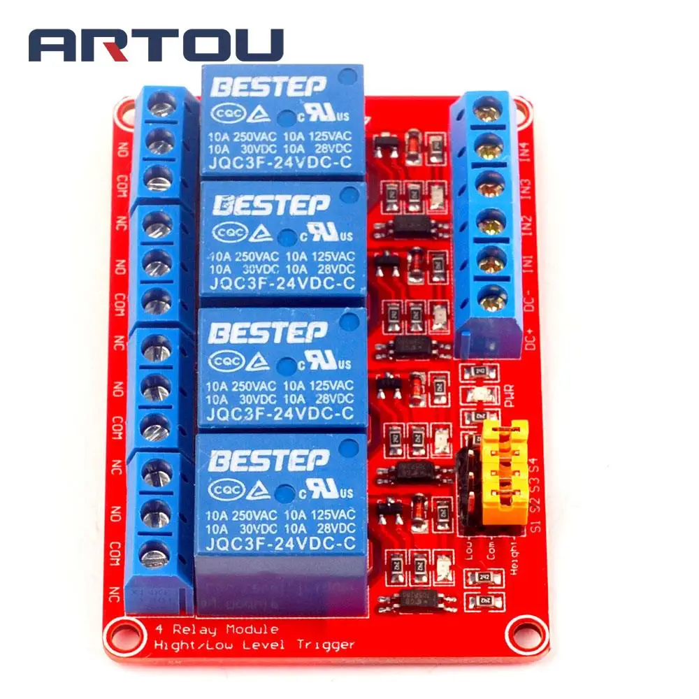 5 в 12 В 24 4-Канальный Релейный Модуль высокого и низкого уровня триггера с оптроном