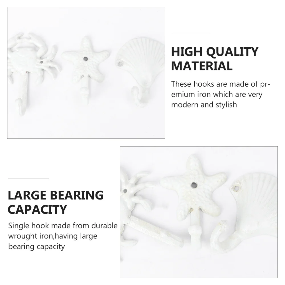 

3pcs Wrought Iron Decorative Single Hook Vintage Wall-mounted Coat and Hat Hooks (Crab+Scallop+Sea Star)