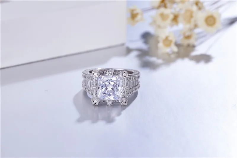 Роскошное женское квадратное обручальное кольцо 4ct SONA с бриллиантами и имитацией
