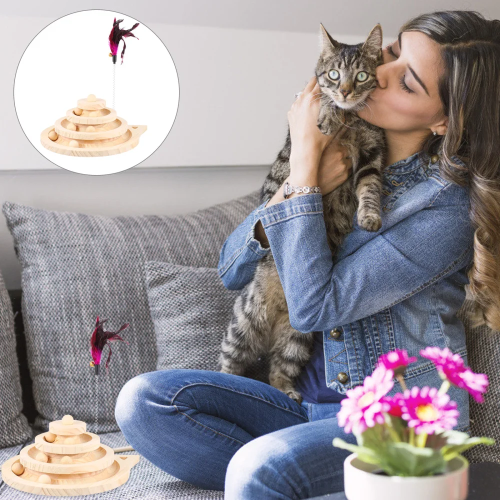 

3-Layer Cat Wood Turntable with Track Pet Cat Wooden Scratching