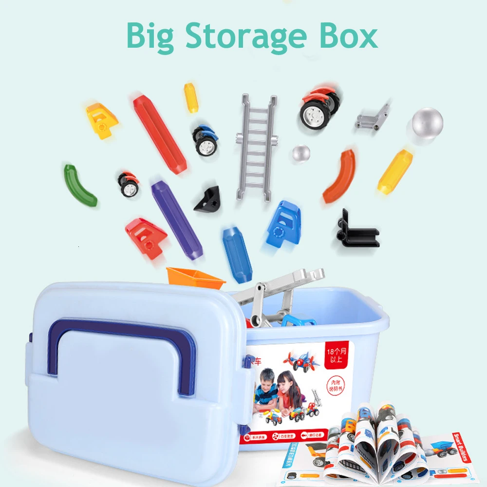 

19-56pcs Magnetic Building Blocks Magnet Sticks Metal Balls Magnetic Designer Construction Set Vehicle Car Toys for Children