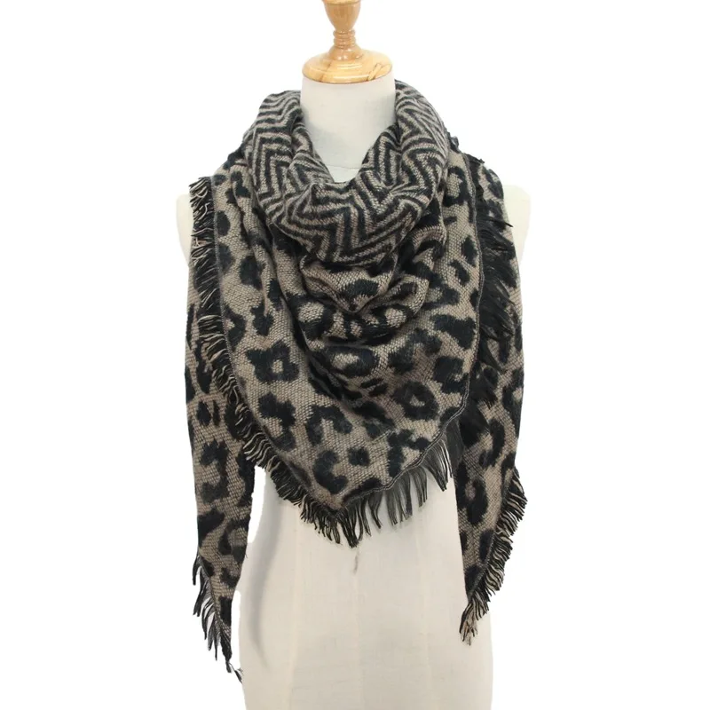 

Women Scarf Winter Boho Warm Cashmere Scarf Fashion Leopard Printing Triangle Wrap Long Shawl Scarves And Stole Cape Scarf