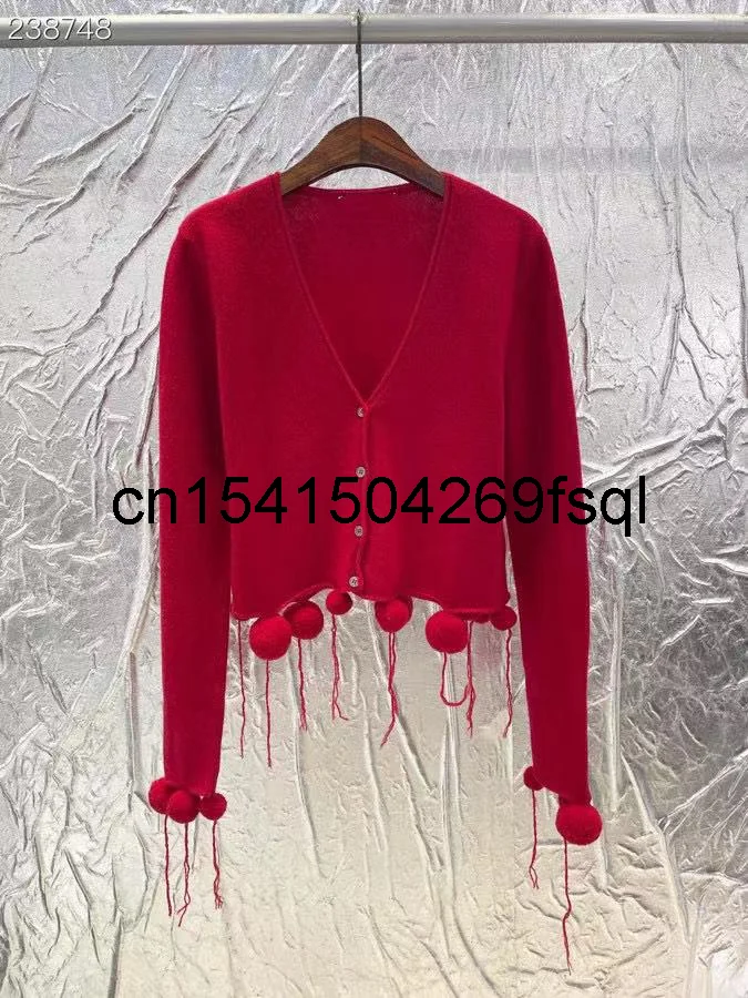 

New 2021 Autumn Winter Wool Cardigan Women Fashion Brand V-Neck Single Breasted Knitted Red Sweater Runway Female Top