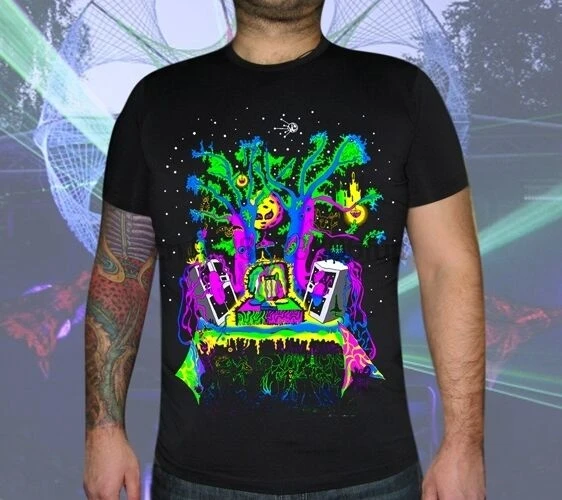 Открытая Мужская футболка неоновый УФ-Blacklight Psychedelic Trance Club Festival Tee (1) |