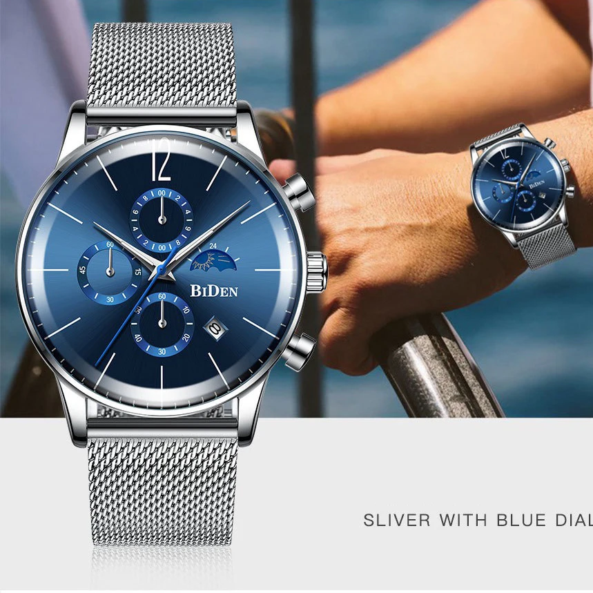 

BIDEN Top Brand Sports Watches Male Luxury Casual Waterproof Men Business Quartz Stainless Steel Watch relogio masculino 2021