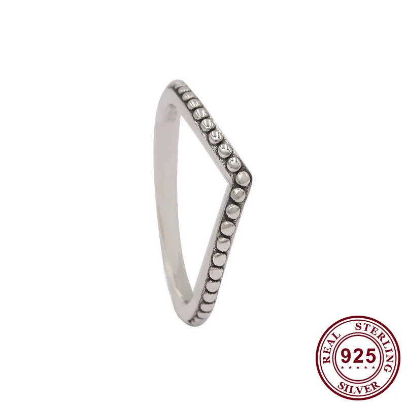 

100% 925 Sterling Silver Pan Ring Silvery Wishing Bone Ring For Women Wedding Party Gift Fashion Jewelry