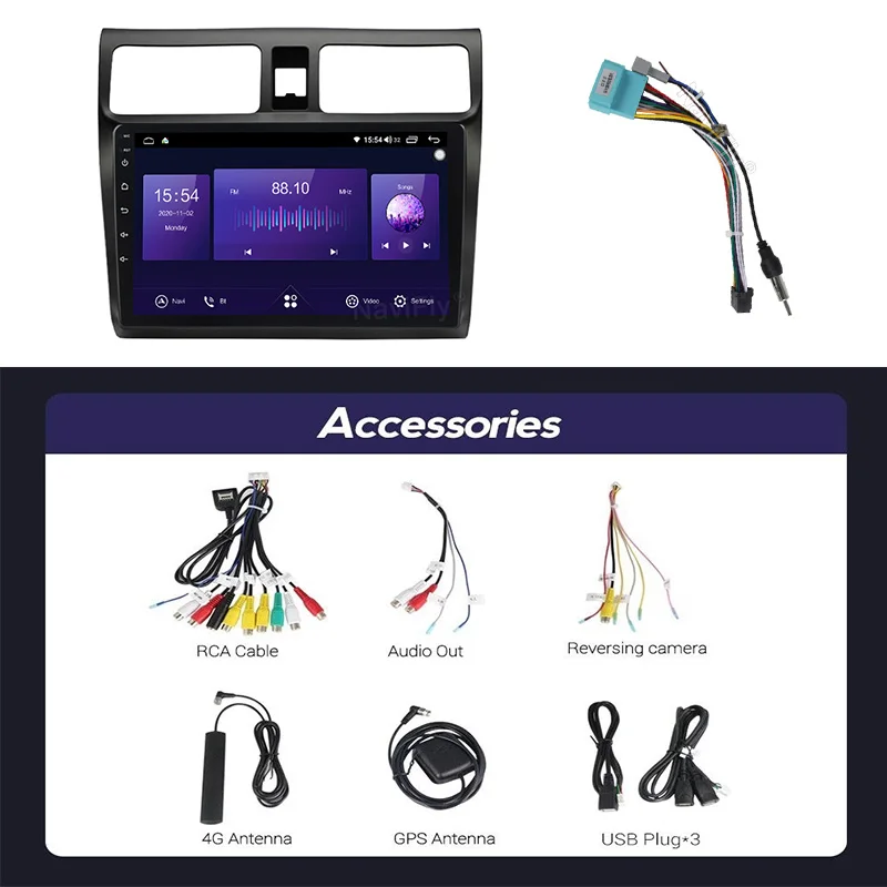 

NaviFly 7862 QLED Screen 1280*720 Android 10 For Suzuki Swift 3 2003 - 2010 Car Radio Multimedia Video Player GPS Navigation