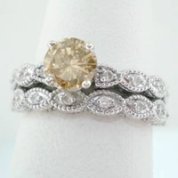 2pcs retro 1 18 carat champagne diamond beautiful engagement wedding bride love ring suit size 6 10