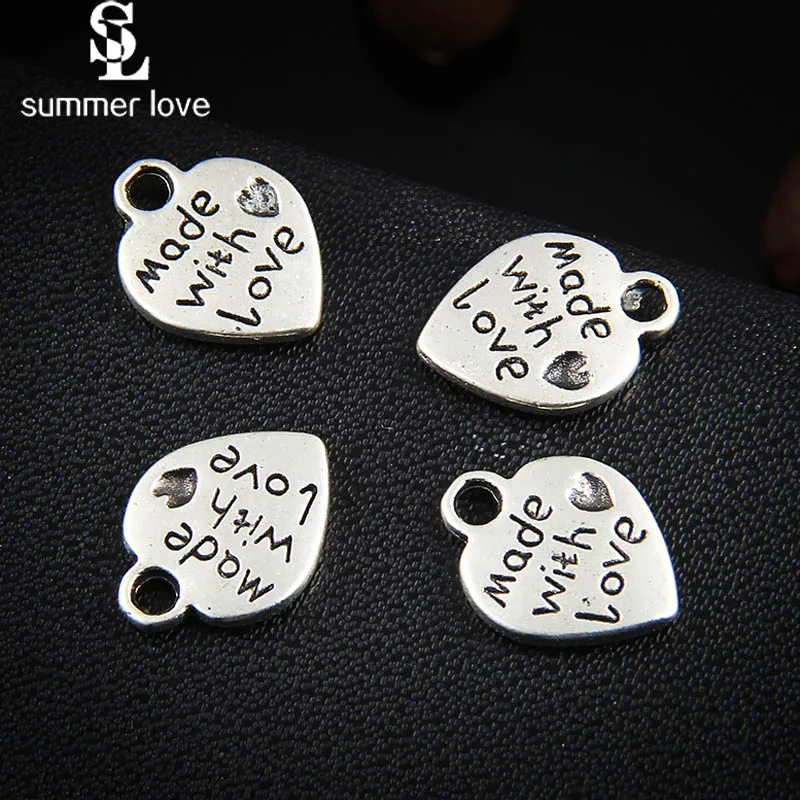 50 шт., античный серебряный цвет, Сделано с сердечком, мини кулон для DIY, ожерелье, браслет, ювелирное изделие, аксессуары ручной работы