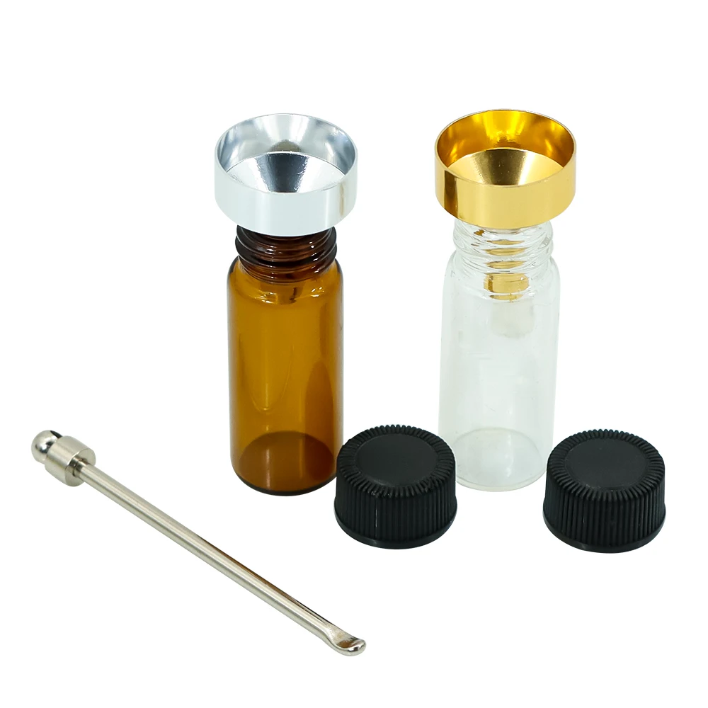 

3pcs/5pcs Glass Bottle 42MM Snuff Snorter +Snuff bucket+Mini Metal funnelBottle Pill Bottle Case Sniffer Bottles,Color Random