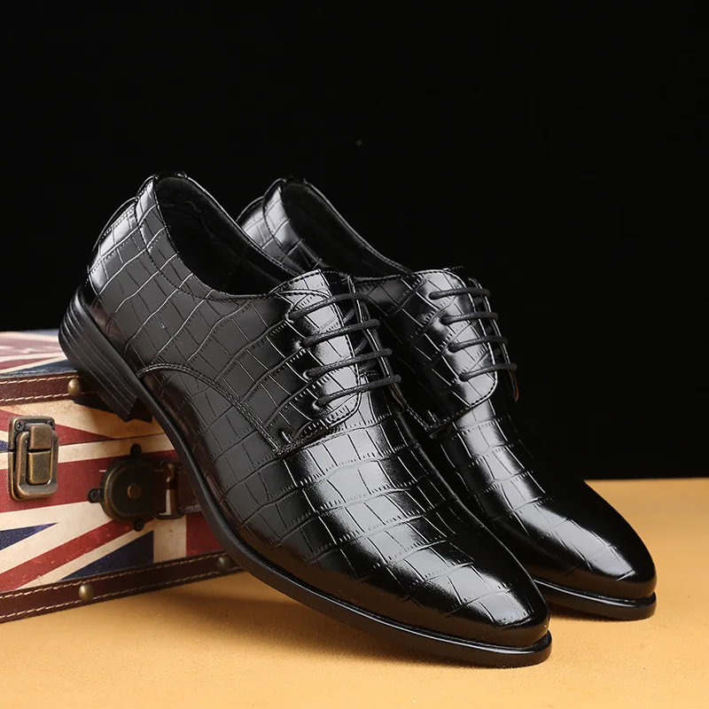 

2021 spring new men's business casual formal leather shoes men's Korean snakeskin small leather shoes style lace up