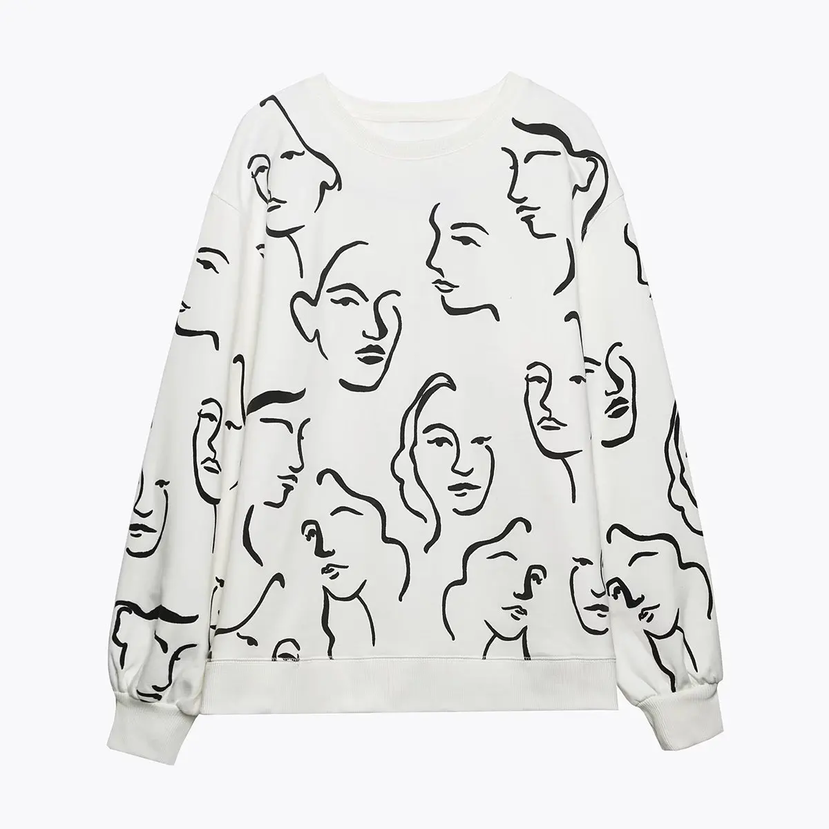 

2021 New Women Leisure Abstract Line Print Casual Sweatshirts Female Basic O Neck T shirt Chic Pullovers Tops