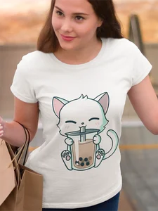 Пузырьковая чайная рубашка, дешевая Женская одежда и красивая Бесплатная доставка, Бразильская футболка оверсайз, модная Милая футболка с котом в стиле Харадзюку