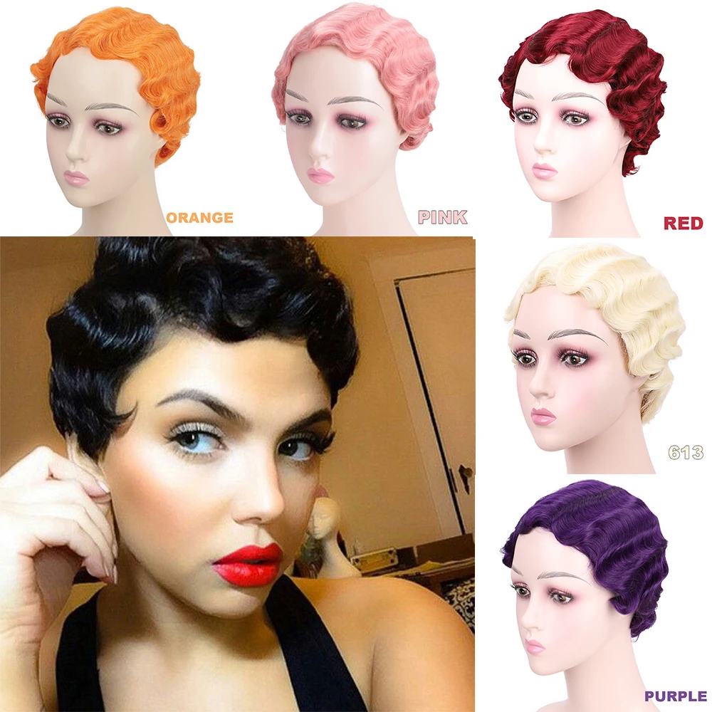 New Concubine Store Black Retro Classic Short Water Ripple Wavy Curly Hair Headgear Synthetic Hair Curly Wig