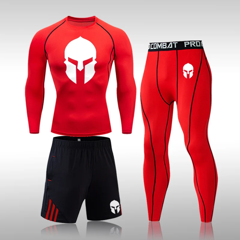 

New Men Compression Set Running Tights Workout Fitness Training Tracksuit Long Sleeves Shirts Men's Sports Suits Rashgard Kit