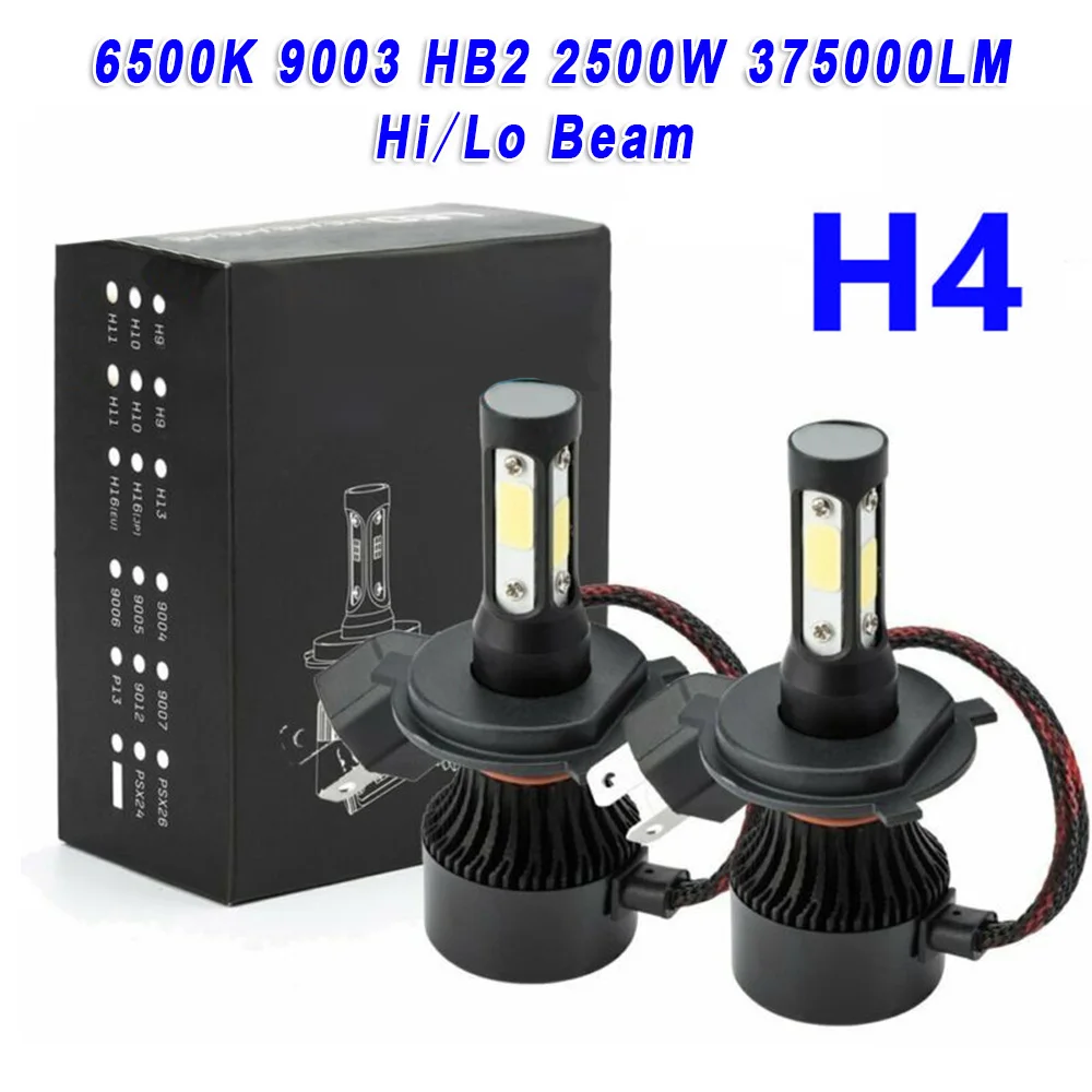 2 шт. автомобиль H4 6000 K 6500 375000LM светодиодный фары лампы Hi/ближнего и дальнего света
