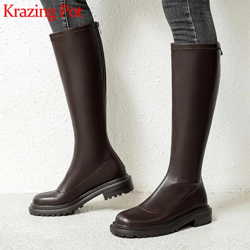 

out stock microfiber winter equestrian boots young lady high fashion round toe low heels England style thigh high boots l45