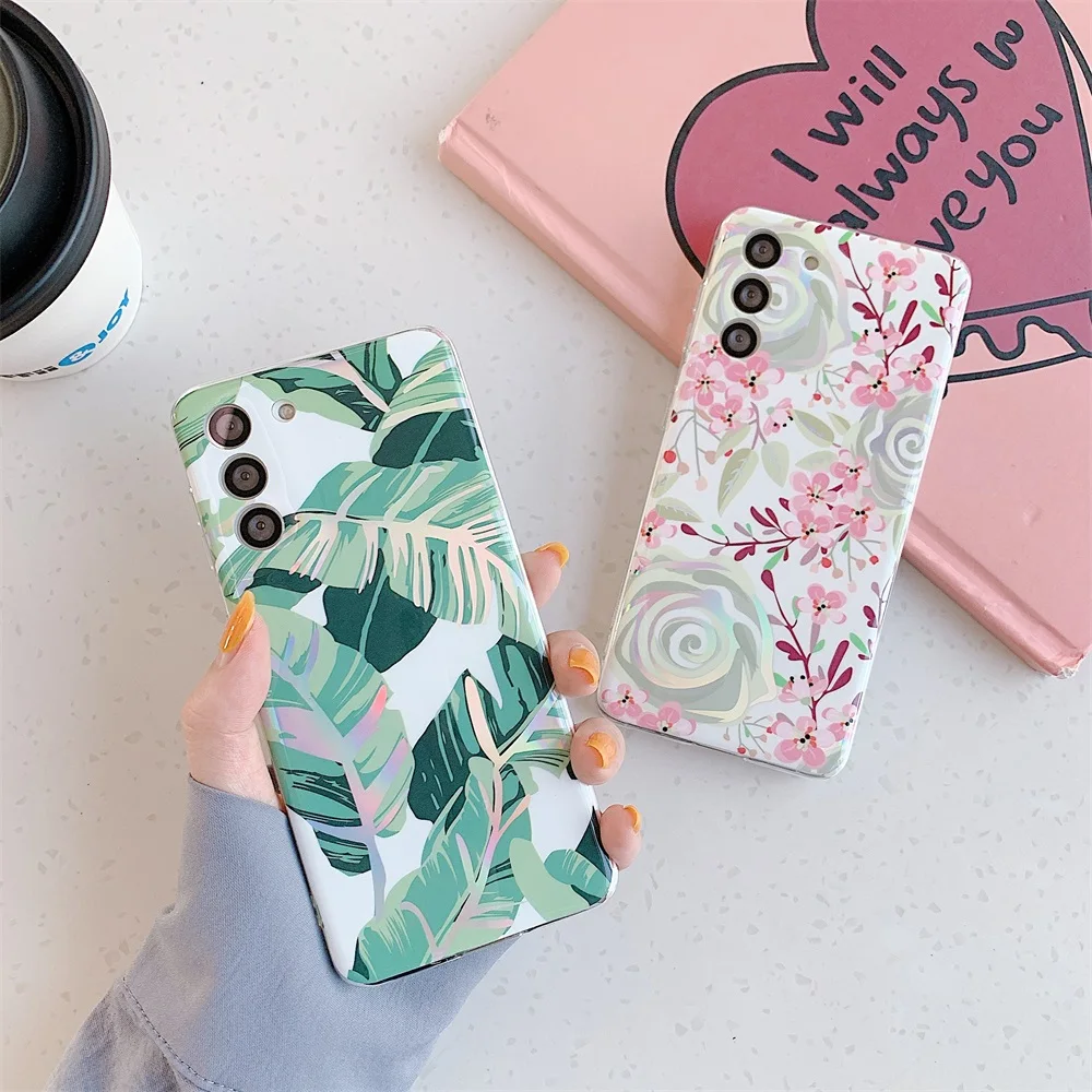 

Ins Banana Leaf Phone Case for Samsung S20 Ultra Coque Gradient Laser Back Cover for Samsung S20 S8 S9 S10 NOTE10 20 S20FE Funda
