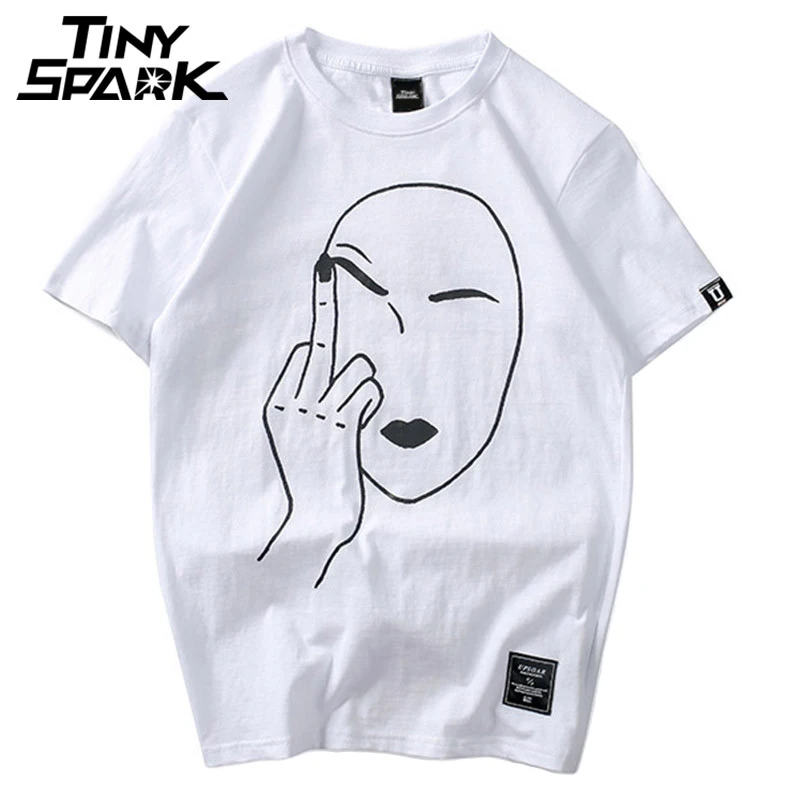 Средний палец футболка в стиле хип-хоп Харадзюку футболка с длинным рукавом Лето модные Повседневное смешные футболки хип хоп хлопок короткий рукав
