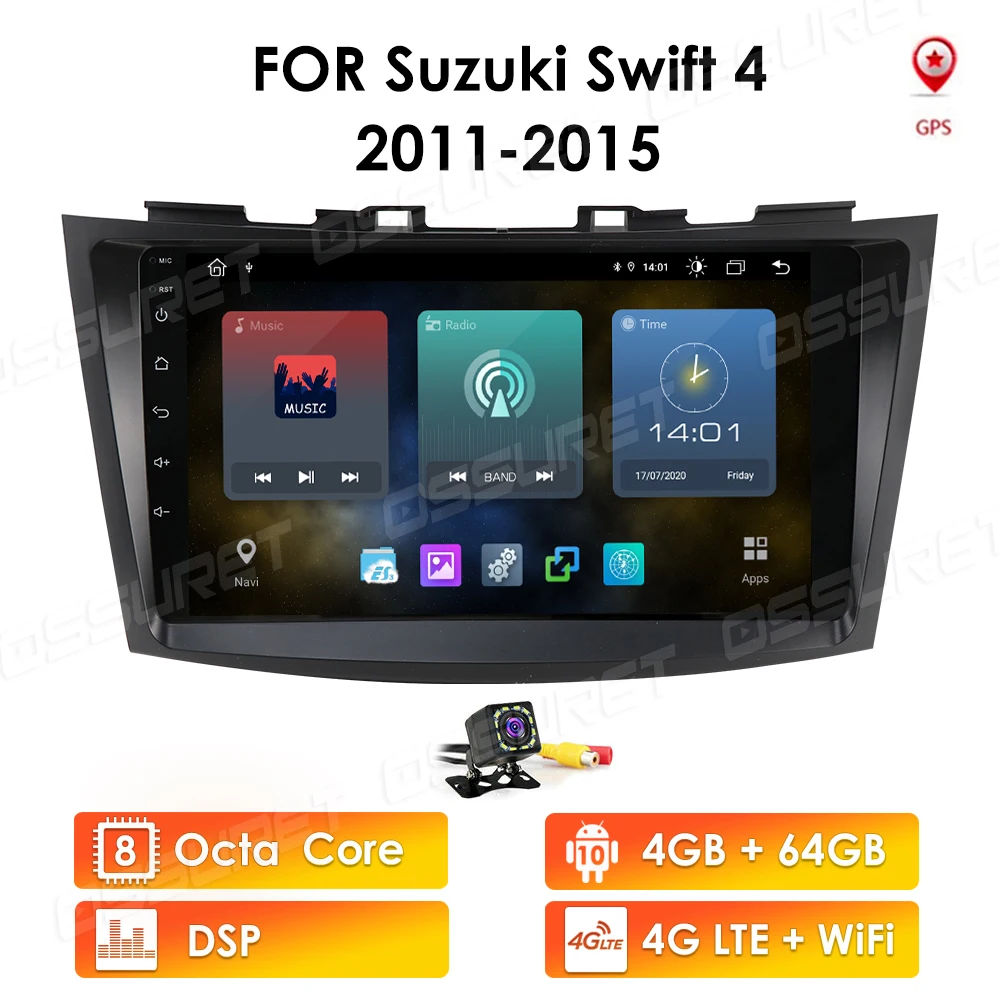 Ossuret 9 'ɺndroid 10 автомобильный радиоприемник GPS-навигация для SUZUKI SWIFT 2011 - 2015