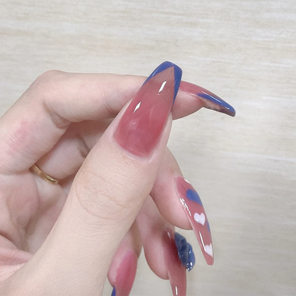 24 шт. синий бант розовый длинный гроб накладные ногти носимые балерины