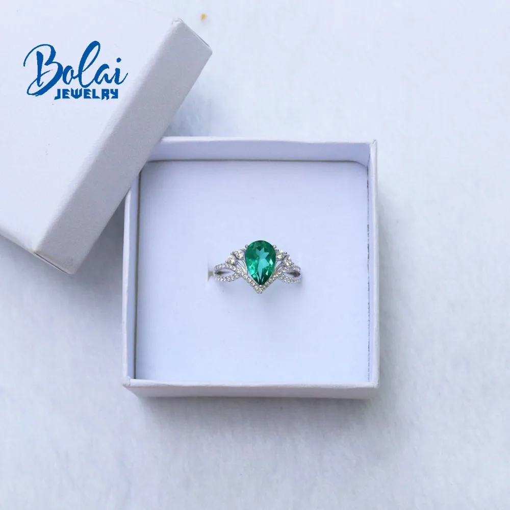 Bolaijewelry, созданное зеленое Изумрудное кольцо овальное 6*8 мм из стерлингового серебра 925 пробы, хорошее ювелирное изделие для женщин, лучший подарок