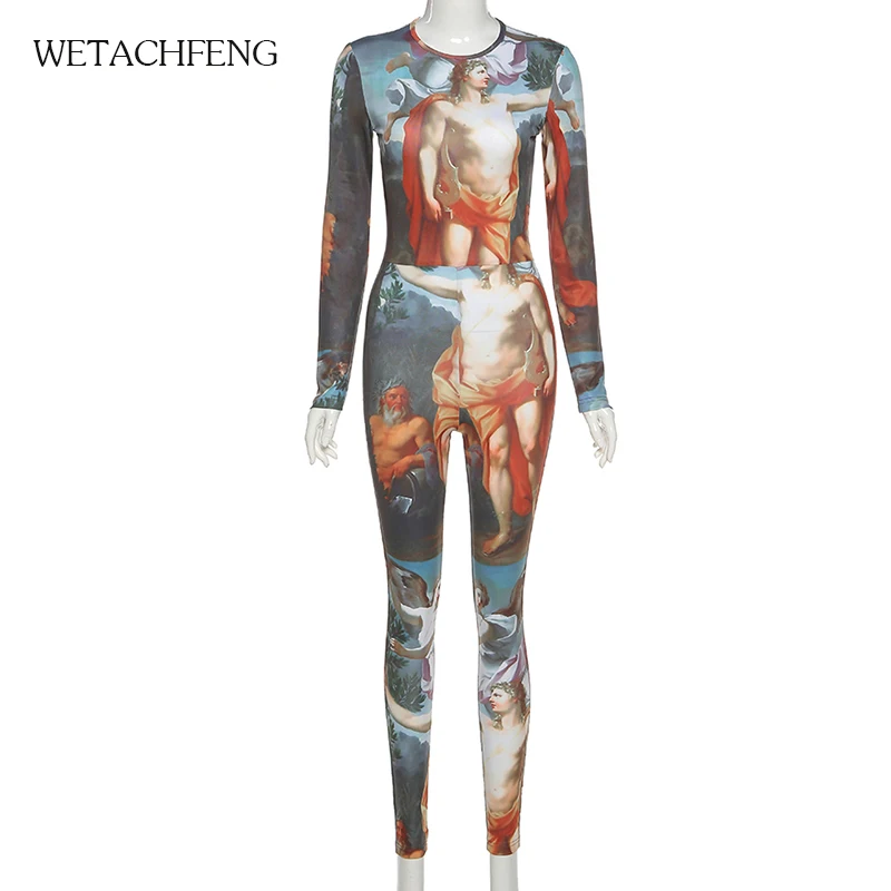 Новинка женский комбинезон облегающий сексуальный Осенний с узором эластичный