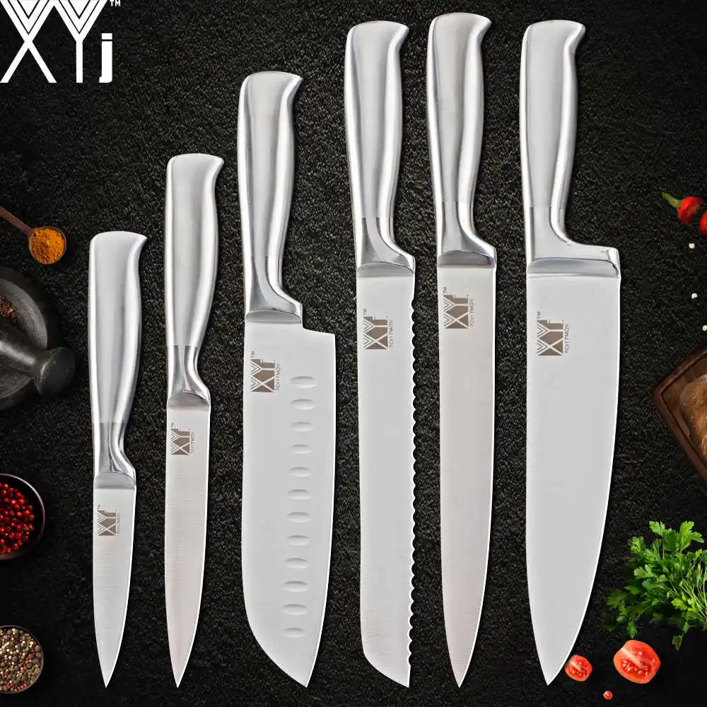 XYj Stainless Steel Kitchen Knife Set Chef Bread Slicing Santoku Utility Paring Knives Stainless Steel Knife Holder Stand