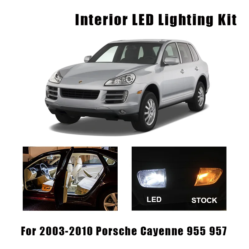 15pcs White Canbus Error Free LED Interior Dome Map Lights Package Kit For 2003-2010 Porsche Cayenne 955 957 License Plate Light