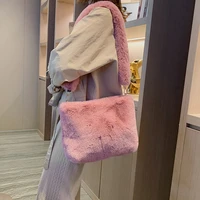 luxury solid color women plush crossbody bag casual faux fur female large shoulder bags fashion elegant ladies purse handbags