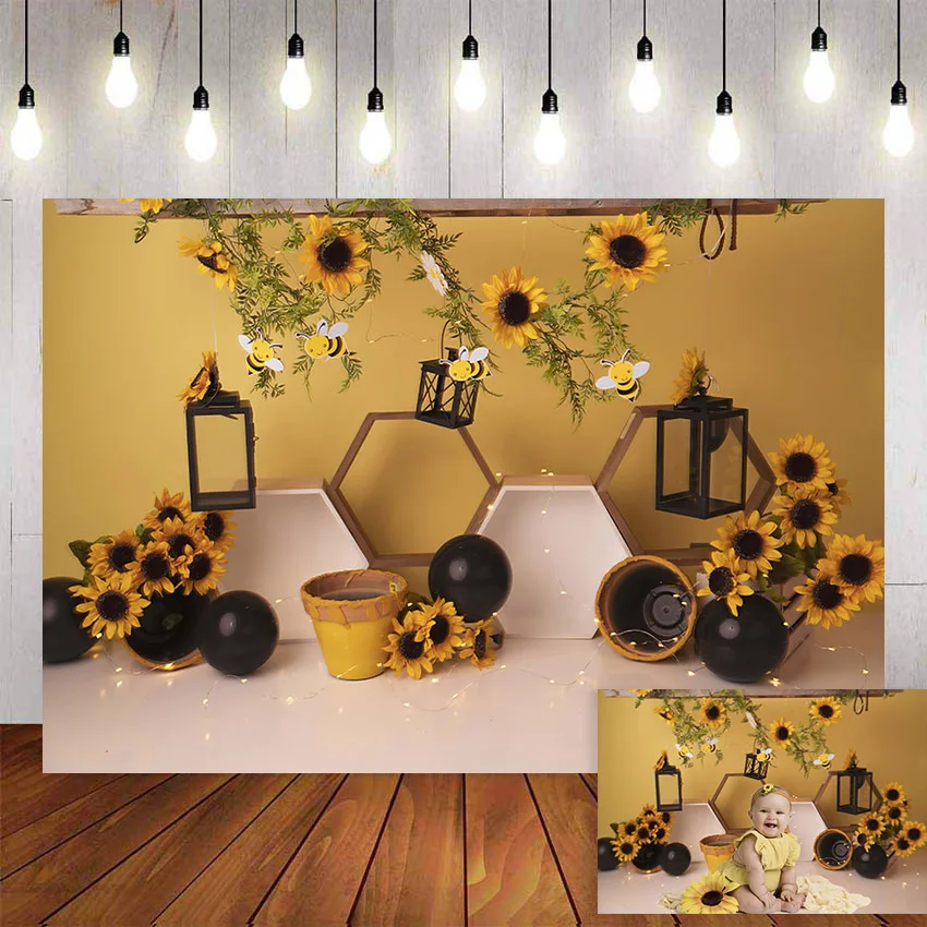 

Mehofon Photography Background Sunflower Bee Honey Jar Girl Birthday Party Cake Smash Newborn Baby Shower Photo Studio Backdrop