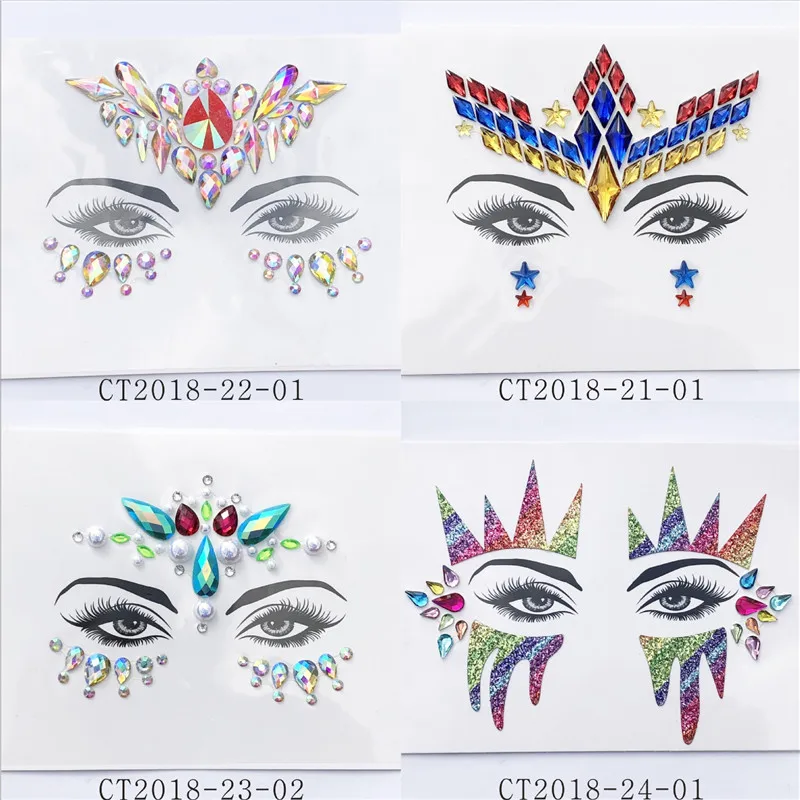 Women DIY Face Stickers Acrylic Eyebrow Stick Drill Colorful Rhinestone Crystal Sticker Environmental Resin | Дом и сад