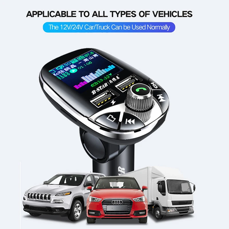 Bluetooth 5.0 FM Transmitter Modulator Color Screen Wireless Hands-free Car MP3 Player Dual USB Charger with Remote Control images - 6